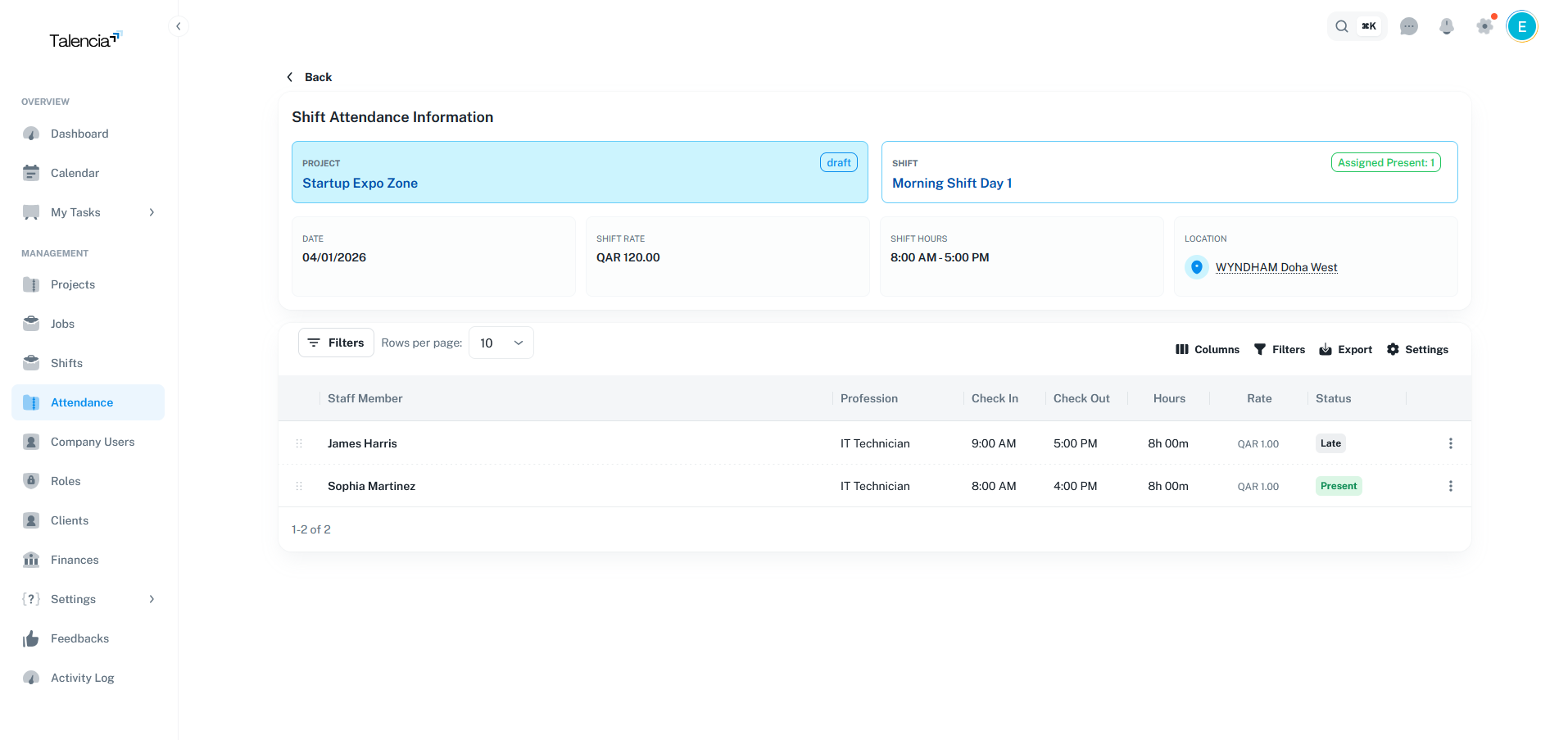 Attendance Details Interface