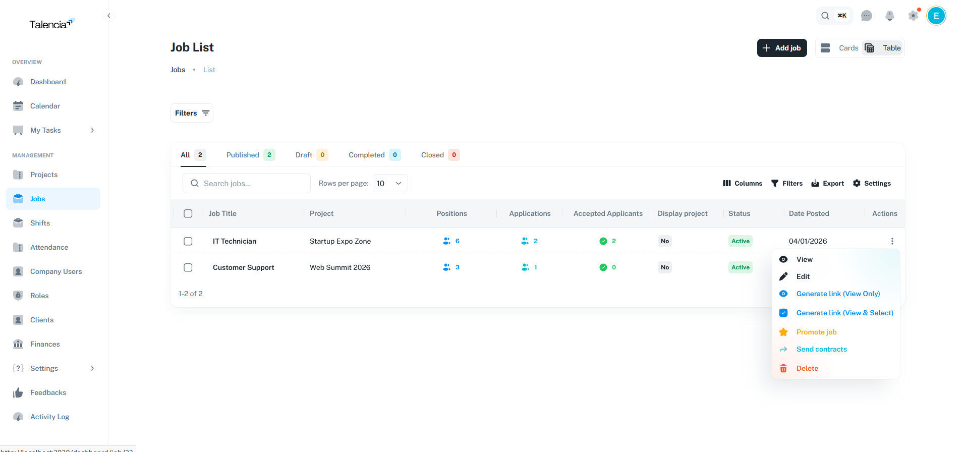 Jobs Data Table