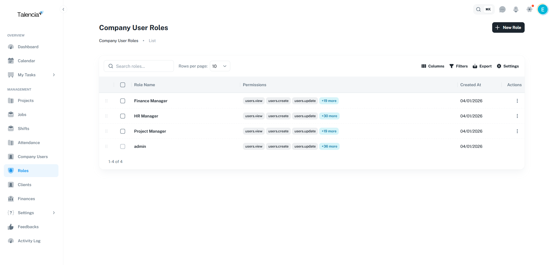 Roles Data Table